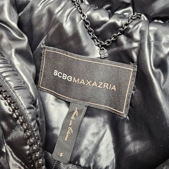 Puffer Quilt Black Womens BCBG Maxazria Womens Jacket Coat Belt Full Zip Long S - Picture 9 of 15